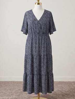 Keluummi Women's Plus Size 30 6X V-Neck Floral Tiered Maxi Dress with Pockets
